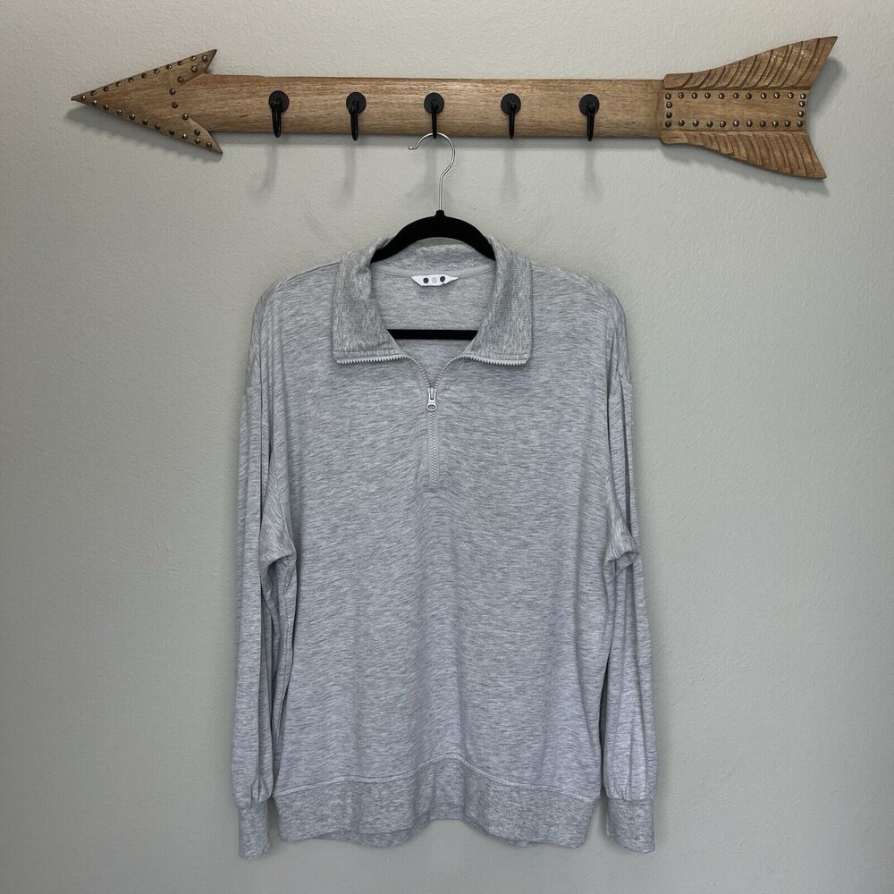 Three Dots | Light Gray Relaxed Fit Cozy Quarter Zip Pullover Top Sz. Large